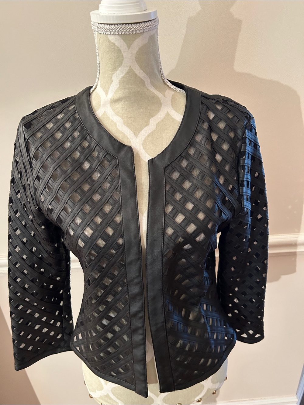Ribkoff Women's Black Lattice Open-Front Blazer Size Medium